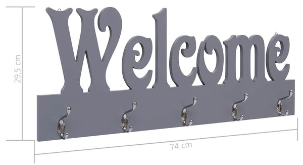 Nástěnný věšák WELCOME šedý 74 x 29,5 cm 284248