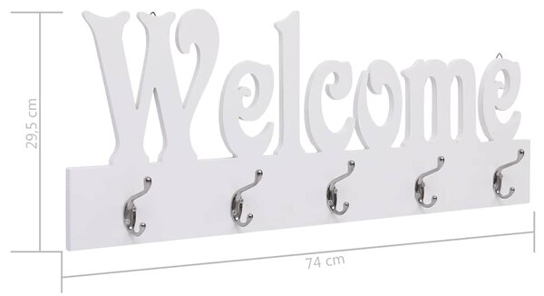 Nástěnný věšák WELCOME bílý 74 x 29,5 cm 284247