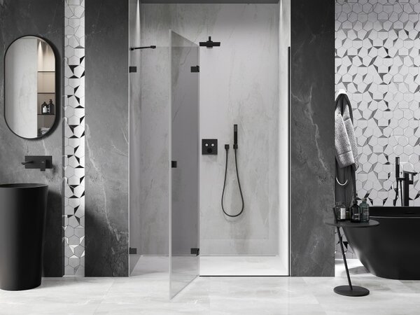Mexen, Mexen Lunar levé výklopné sprchové dveře 130 cm, transparentní, černé - 834-130-000-70-00-L