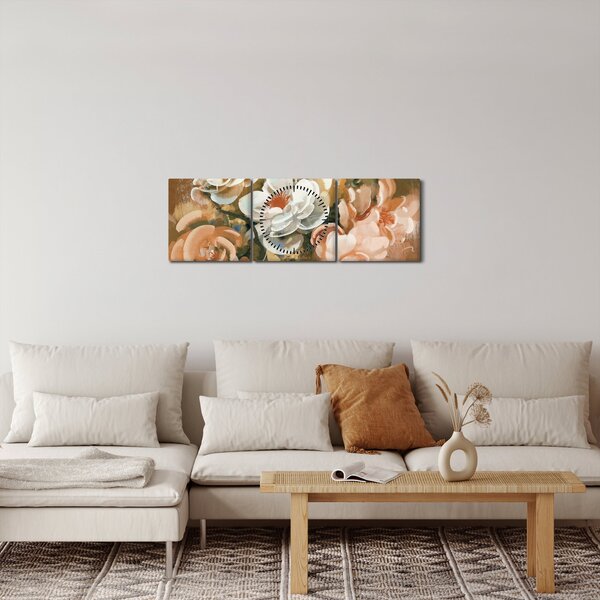 Obraz - Malovaná kytice květin (s hodinami) (90x30 cm)
