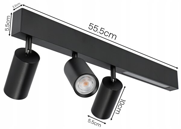 Přisazené bodové svítidlo GU10 9 W, 3 spoty, černé