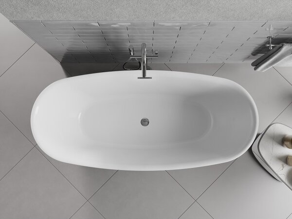 Mexen Luvo Slim, volně stojící vana 170 × 75 cm, bílá-černá, chromový přepad, 52801707575-01