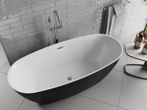 Mexen Luvo Slim, volně stojící vana 170 × 75 cm, bílá-černá, chromový přepad, 52801707575-01