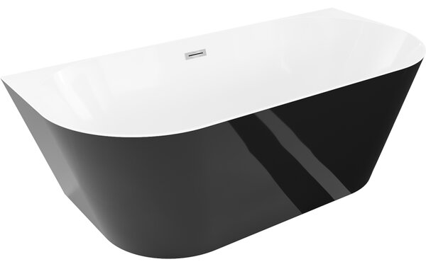 Mexen Oval Slim, volně stojící vana ke stěně, 170 x 80 cm, bílá-černá, chromový přepad, 52661708075-01
