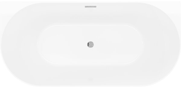 Mexen Oval Slim, volně stojící vana ke stěně, 170 x 80 cm, bílá-šedá, chromový přepad, 52661708062-01