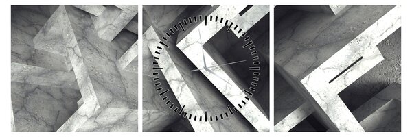 Abstraktní obraz krychlí (s hodinami) (90x30 cm)