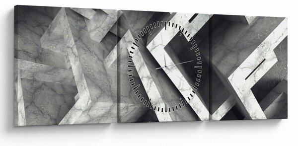 Abstraktní obraz krychlí (s hodinami) (90x30 cm)