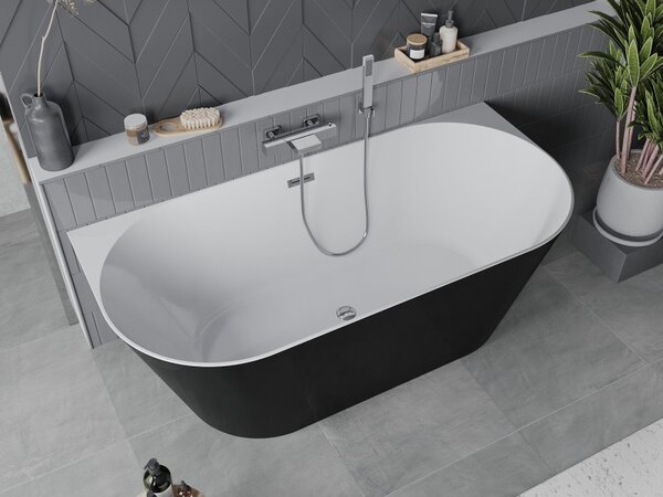 Mexen Oval Slim, volně stojící vana ke stěně, 170 x 80 cm, bílá-černá, chromový přepad, 52661708075-01