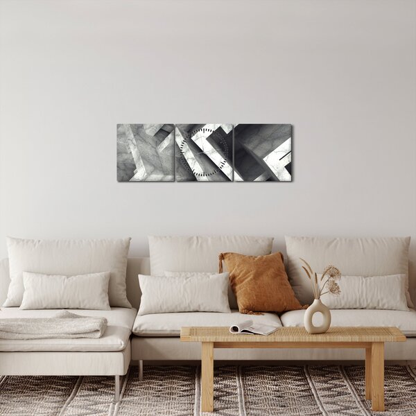 Abstraktní obraz krychlí (s hodinami) (90x30 cm)