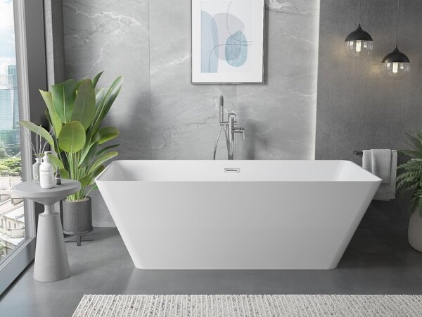 Mexen Velo Slim, volně stojící vana 170 × 75 cm, bílá lesklá, chromový přepad, 52811707500-01