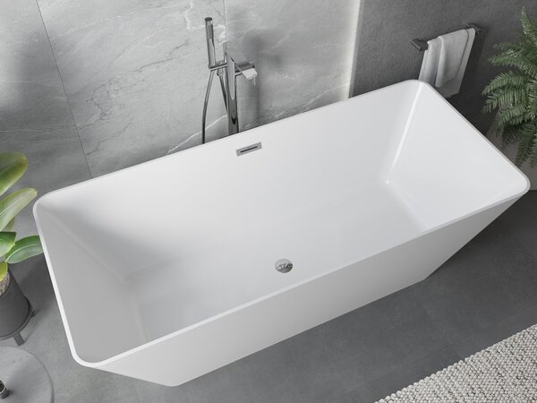 Mexen Velo Slim, volně stojící vana 170 × 75 cm, bílá lesklá, chromový přepad, 52811707500-01