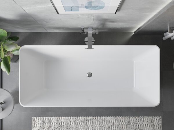 Mexen Velo Slim, volně stojící vana 170 × 75 cm, bílá lesklá, chromový přepad, 52811707500-01