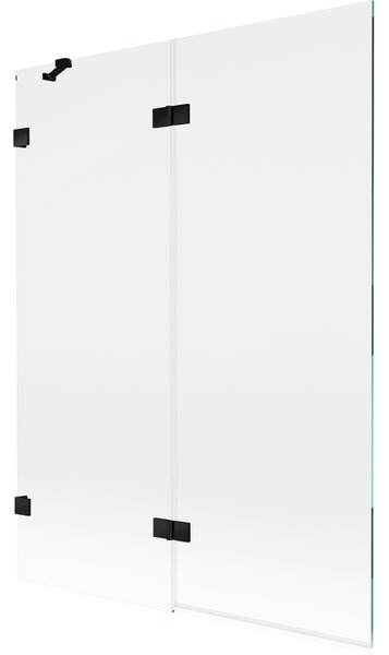 Mexen Lunar, 2-křídlová vanová zástěna levá 130 x 150 cm, čiré sklo, černá matná, 897-130-100-70-00-L