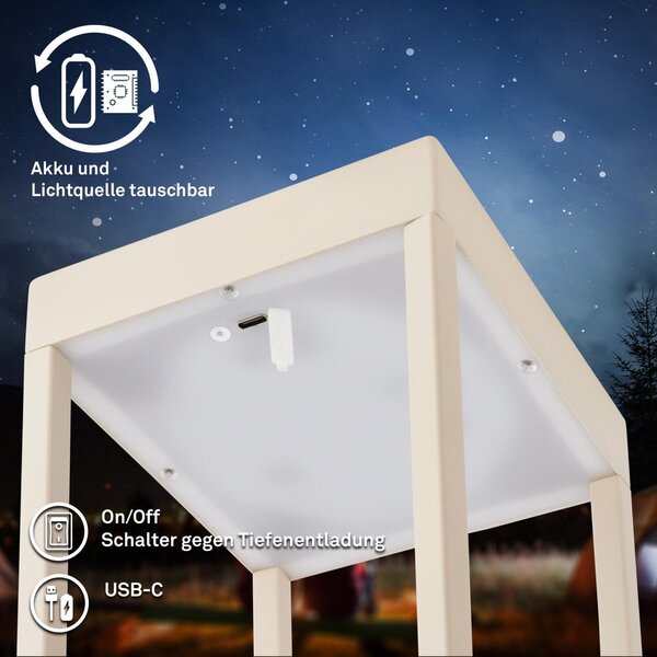 BRILO 7511011 Luca LED bezdrátová lucerna IP44, stmívatelné, dotykový vypínač, béžová - BRILO