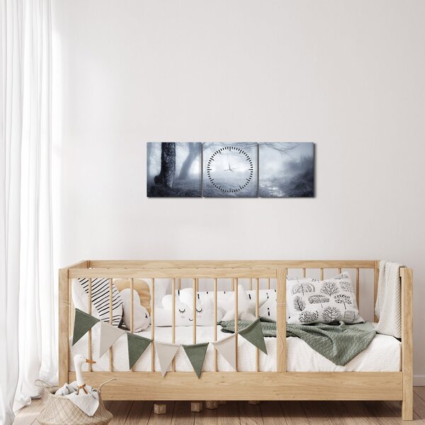 Obraz - Cesta v mlze (s hodinami) (90x30 cm)