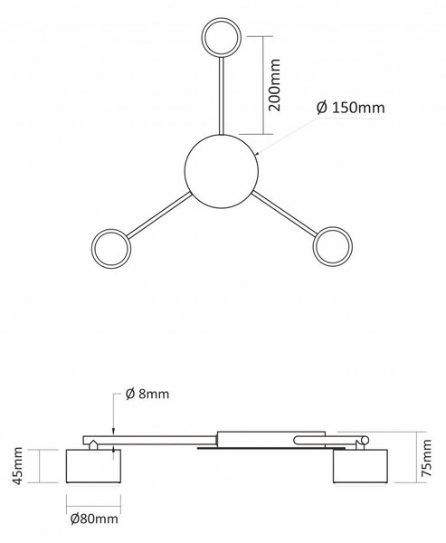 Černé přisazené bodové svítidlo GX53, 3 spoty, nastavitelné, IP20