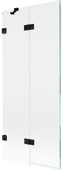 Mexen Lunar, 2-křídlová vanová zástěna levá 80 x 150 cm, čiré sklo, černá matná, 897-080-100-70-00-L