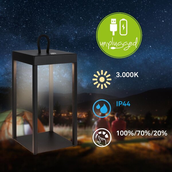 BRILO 7511015 Luca LED bezdrátová lucerna IP44, stmívatelná, dotykový vypínač, černá - BRILO