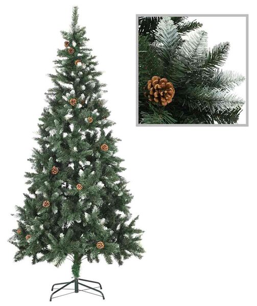 Umělý vánoční stromek se šiškami a bílými třpytkami 210 cm 284319