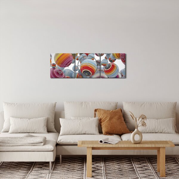 Obraz malovaných koulí (s hodinami) (90x30 cm)