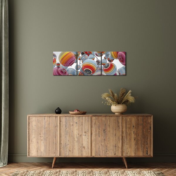 Obraz malovaných koulí (s hodinami) (90x30 cm)