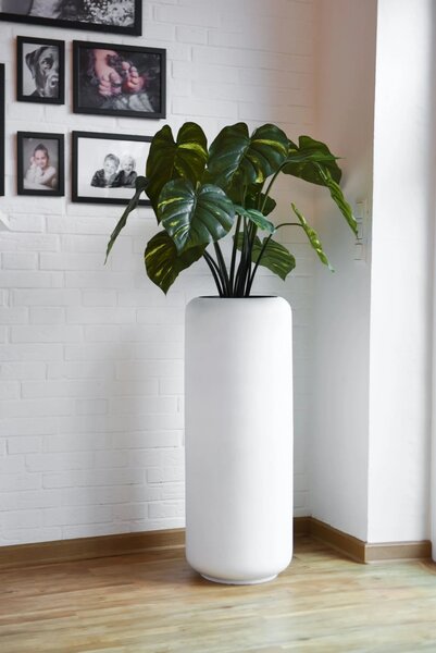 Kulatý květináč MERA, sklolaminát, výška 95 cm, bílý mat, outlet