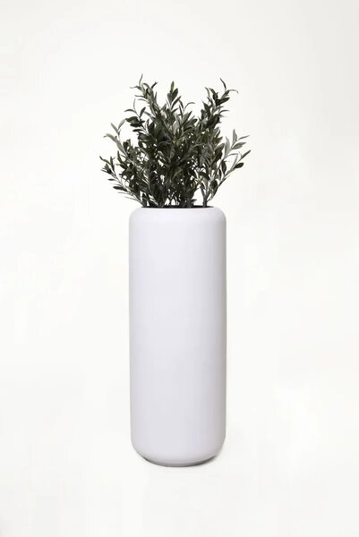 Kulatý květináč MERA, sklolaminát, výška 95 cm, bílý mat, outlet