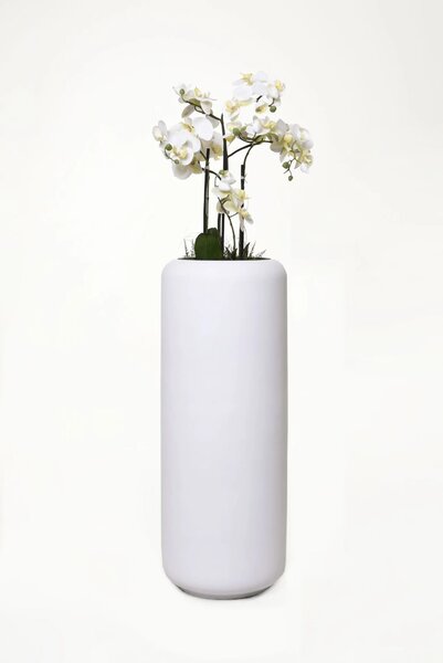 Kulatý květináč MERA, sklolaminát, výška 95 cm, bílý mat, outlet