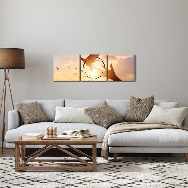 Obraz - Holubičko, leť! (s hodinami) (90x30 cm)
