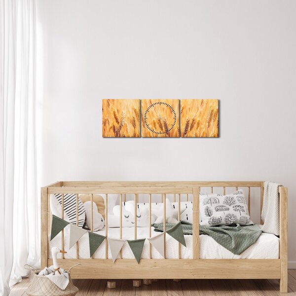 Obraz - pole s obilím (s hodinami) (90x30 cm)