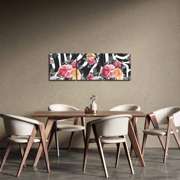 Obraz rozkvetlých růží (s hodinami) (90x30 cm)