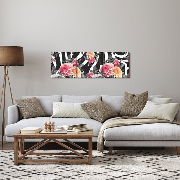 Obraz rozkvetlých růží (s hodinami) (90x30 cm)