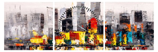 Obraz - Malba velkoměsta (s hodinami) (90x30 cm)