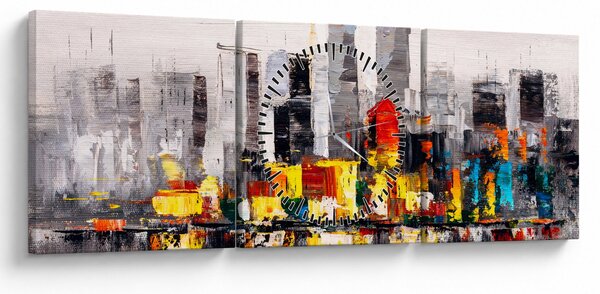 Obraz - Malba velkoměsta (s hodinami) (90x30 cm)