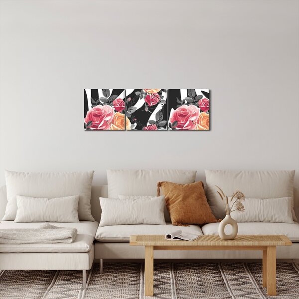 Obraz rozkvetlých růží (s hodinami) (90x30 cm)