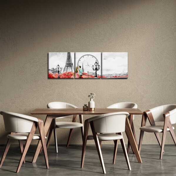 Obraz - Milenci v Paříži (s hodinami) (90x30 cm)