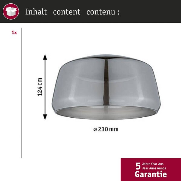 Paulmann URail stínidlo na lampu Neila 2Easy, Ø 23 cm, kouřové sklo, Hliník / šedá / zinek, Obývací pokoj / jídelna, Sklo, Moderní