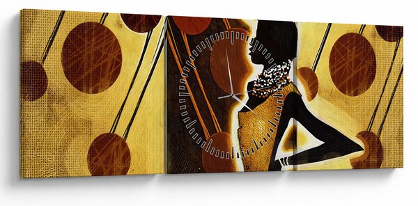 Obraz umělecké pradávné malby (s hodinami) (90x30 cm)