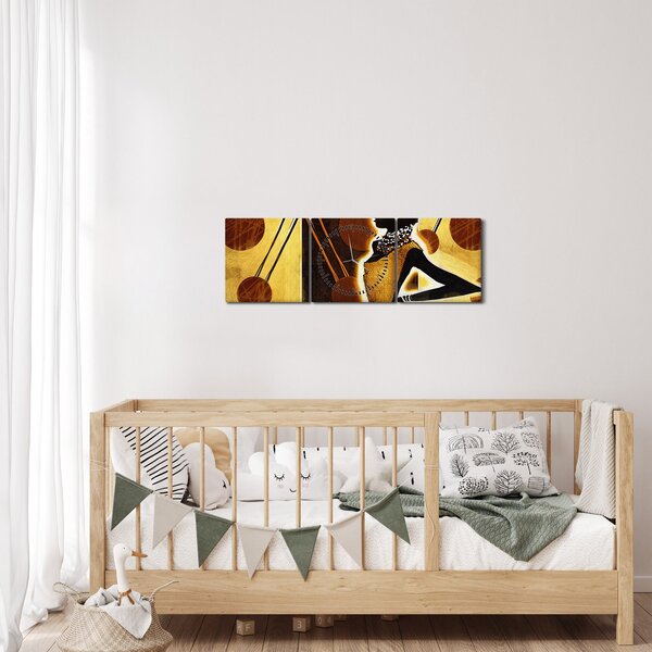 Obraz umělecké pradávné malby (s hodinami) (90x30 cm)