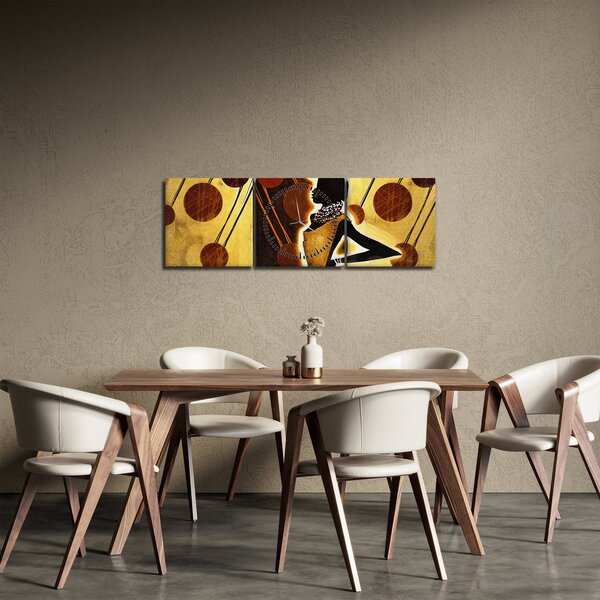 Obraz umělecké pradávné malby (s hodinami) (90x30 cm)