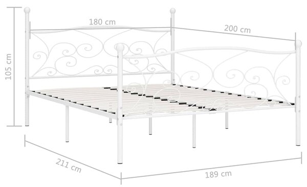 Rám postele s laťkovým roštem bílý kov 180 x 200 cm 284452