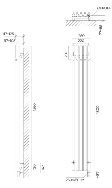 Oltens Stang elektrický radiátor 180x26 cm měděná kartáčovaný 55117610