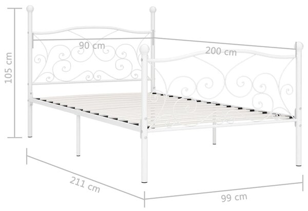 Rám postele s laťkovým roštem bílý kov 90 x 200 cm 284447
