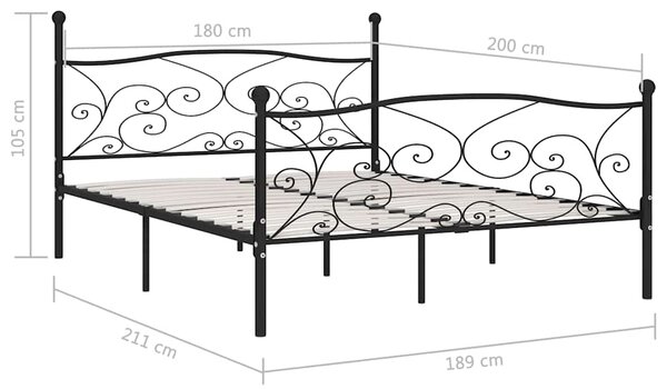 Rám postele s laťkovým roštem černý kov 180 x 200 cm 284459