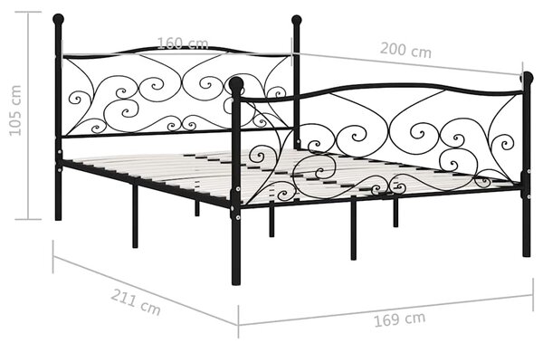 Rám postele s laťkovým roštem černý kov 160 x 200 cm 284458
