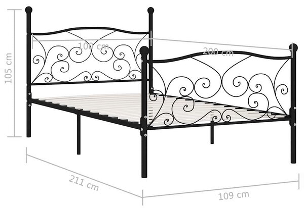 Rám postele s laťkovým roštem černý kov 100 x 200 cm 284455