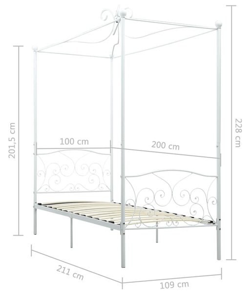 Rám postele s nebesy bílý kovový 100 x 200 cm 284469