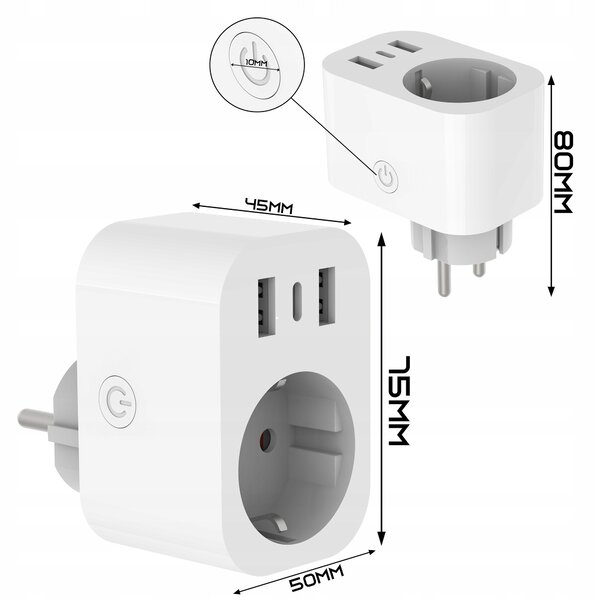Chytrá Wi-Fi zásuvka TUYA s USB nabíjením