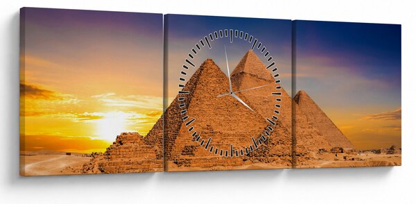 Obraz - Egyptské pyramidy (s hodinami) (90x30 cm)
