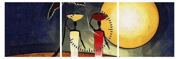 Obraz starověké malby (s hodinami) (90x30 cm)